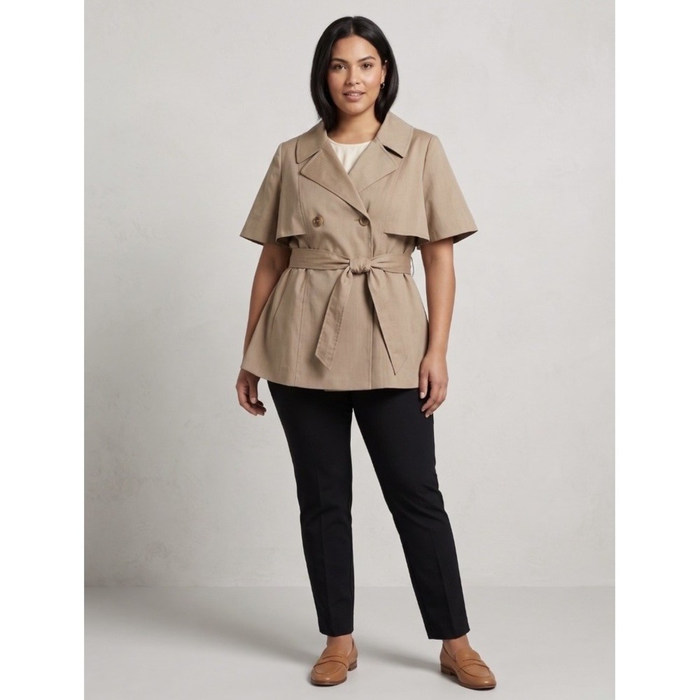Nine West Suit Double Breasted Short Sleeve Trench Capelet Jacket Size 12
